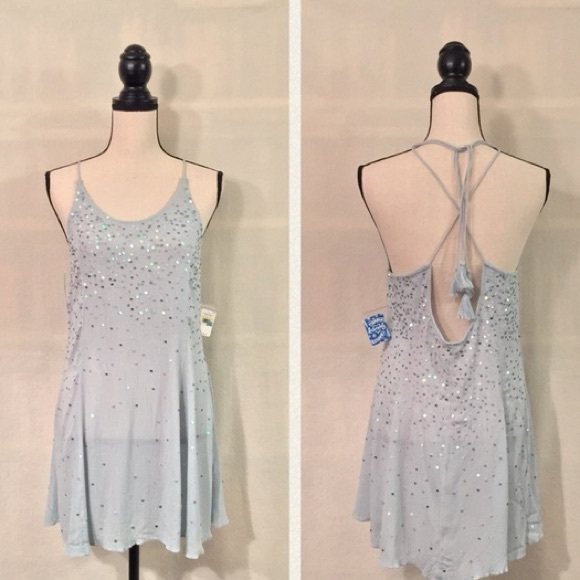 NWT free people Fairy Sequin  Mini Slip dress baby blue sparkly slip dress sz m - Picture 14 of 17